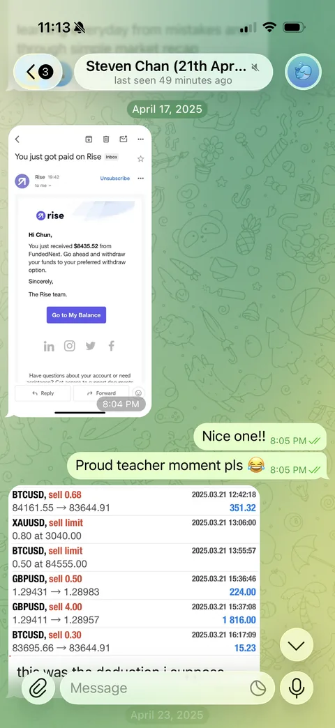 Steven trading results