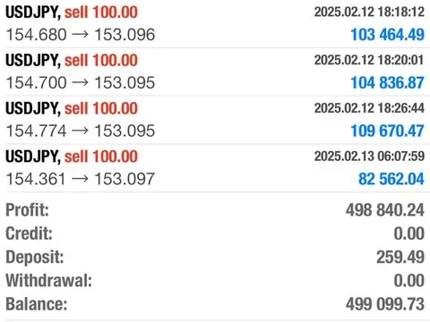 Neoh MT4 history, day view: profit 498,840.24